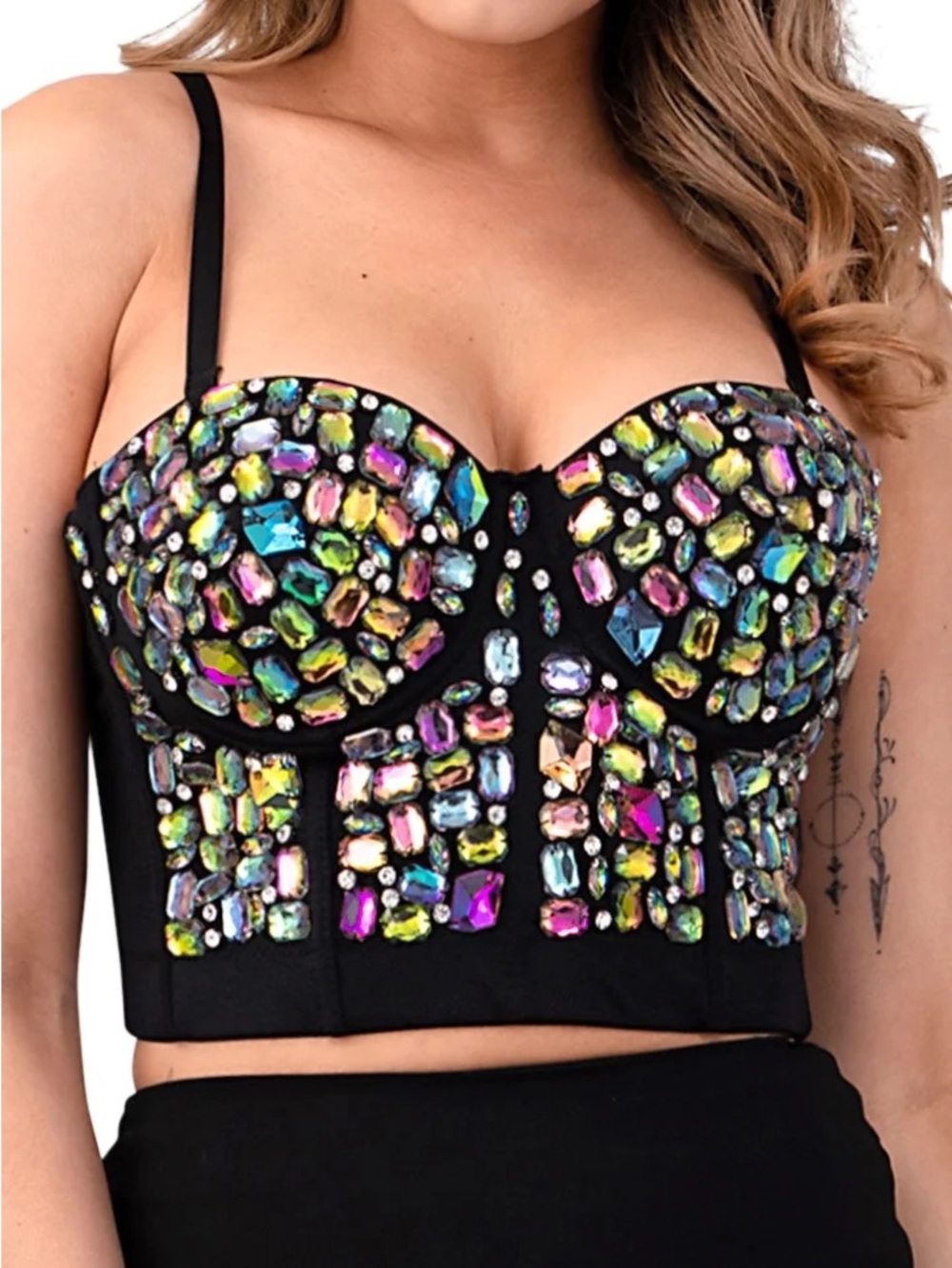 Black Jeweled Bustier Camisole Top